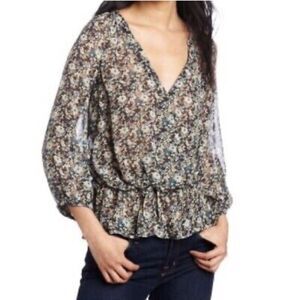 Joie Silk Storm Floral Print Louvre Faux Wrap Peplum Blouson Top L